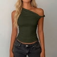 thumbnail image 4 of Craaazy Women's Solid Color One Shoulder Ruched Sleeveless Crop Casual Summer Daily Tops Gifts, 4 of 6