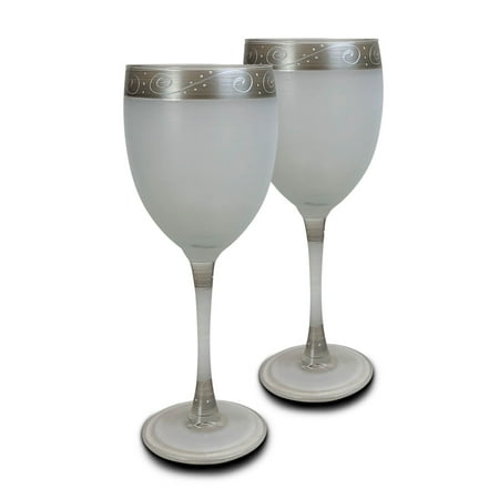 

Crafted Creations Set of 2 Silver Swirls and Dots Hand Painted Wine Drinking Glasses Glasses 8