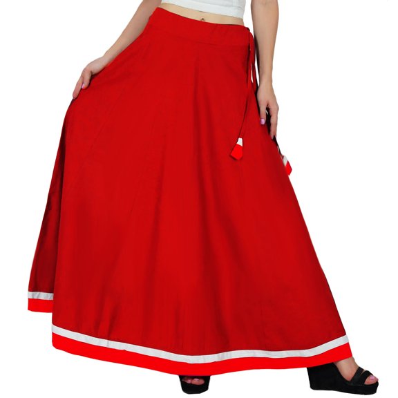 Bimba Women Long Boho Maxi Skirt Cotton Flared Skirts With Drawstring Waist
