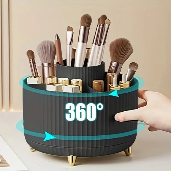 360° Rotating Makeup Brush Holder Detachable Design 5 Slot Make Up Organizer Makeup Brushes Cup Skincare Storage for Vanity,Desktop,Bathroom-Black