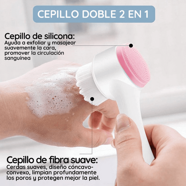 Cepillo Limpieza Facial Doble Cara Manual Exfoliante
