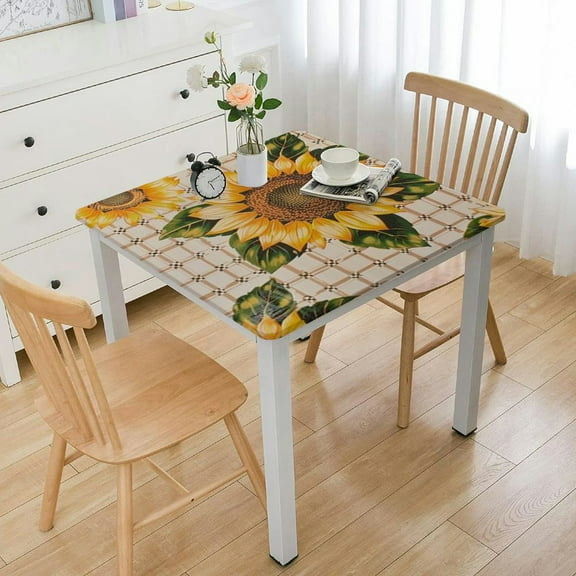 BANET Square Fitted Vinyl Tablecloth with Elastic Edged & Flannel Backing, Wipeable Square Table Cover for Indoor Use - Fits Square Tables white