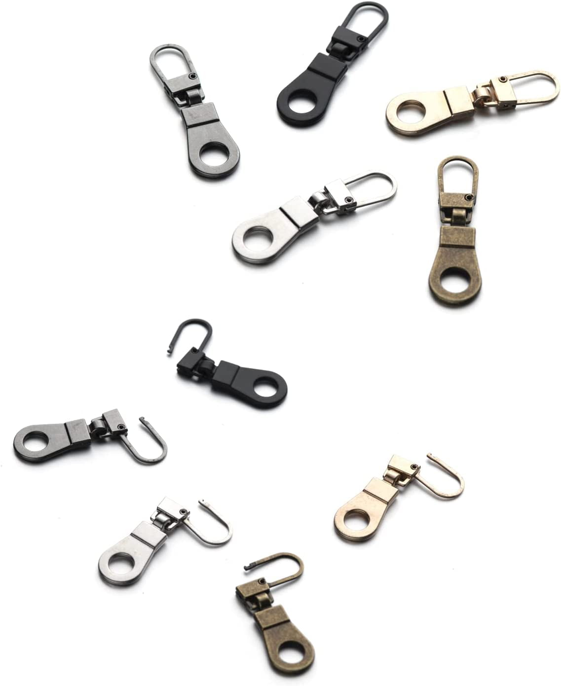 TOPASION Metal Zipper Pull Replacement for Small Holes, Detachable, Repair for Jacket, Bag Boots, Purse, Coat, Pants (5 Pcs Silver)