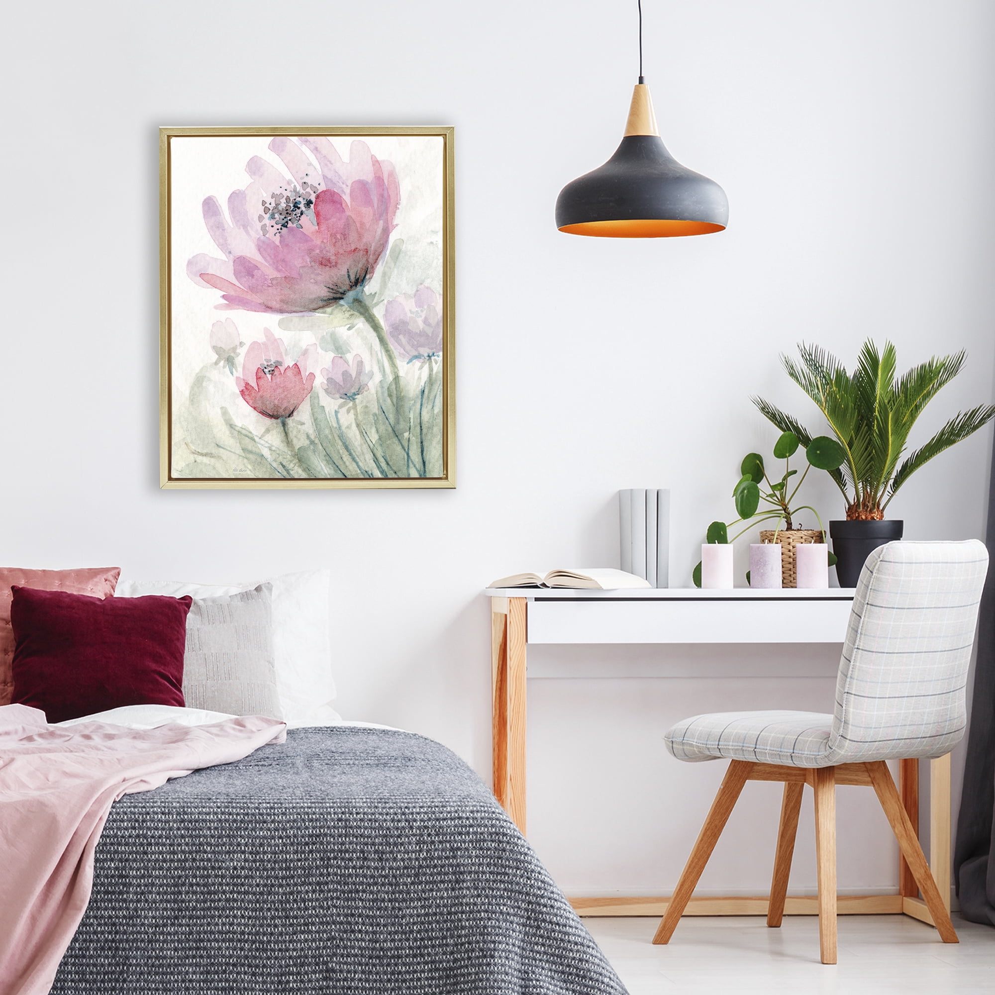 Stupell Industries Pink Flower Blossoms Gold Framed Floater Canvas Wall Art, design by Patti Bishop