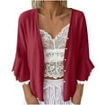 thumbnail image 2 of Sevevn Cardigan Sweaters for Women Women's Solid 3/4 Sleeve Flared Cuffs Lace Linen Cardigan Women Beach Fashion Red S, 2 of 6