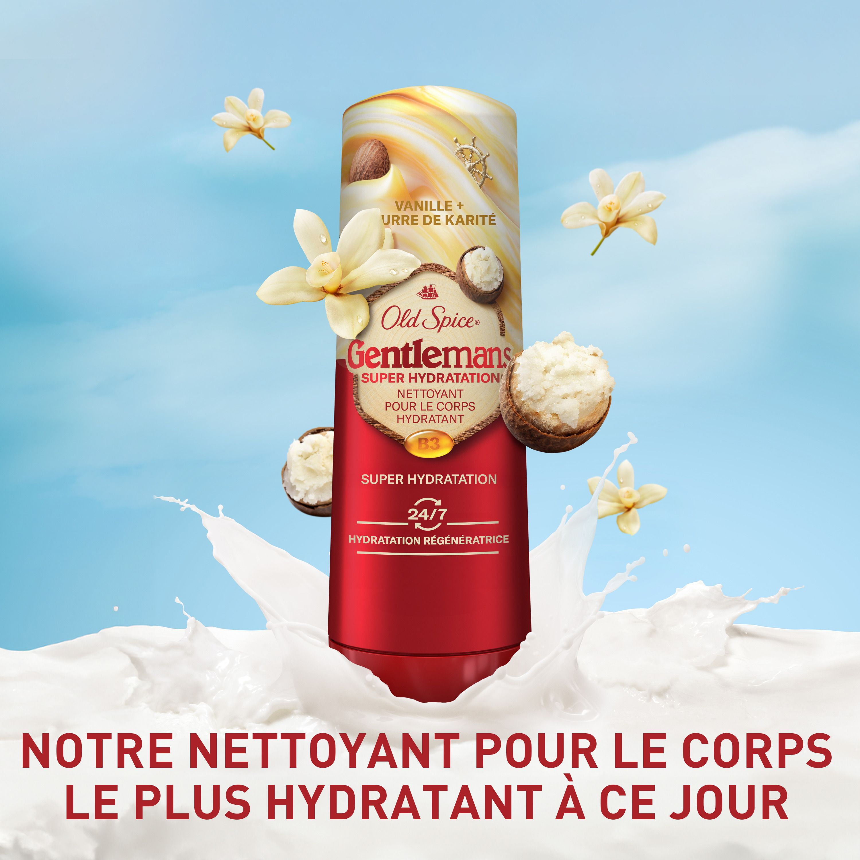 Nettoyant pour le corps pour hommes Old Spice Super Hydratation, Vanille + karité, hydratation régénératrice 24 heures sur 24, 7 jours sur 7 591ML