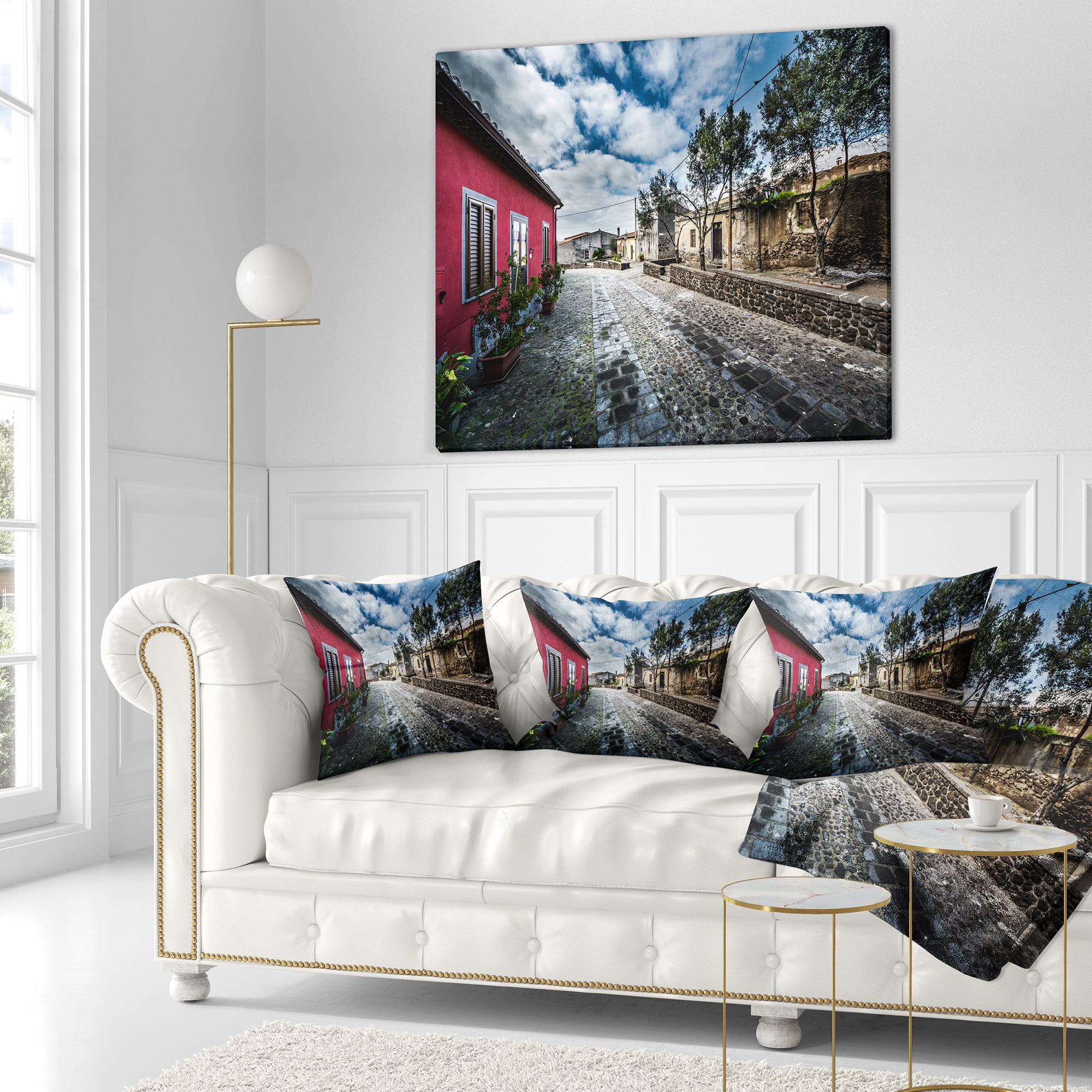 Designart Beautiful Milis Street Sardinia - Landscape Printed Throw Pillow - 18x18