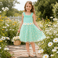 thumbnail image 4 of IPIO Girls’ Mint Green 3D Daisy Appliqué Tulle Princess Dress with Ruffle Straps, 4 of 7