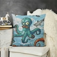 thumbnail image 2 of Pirates Throw Pillow Cushion Case, Pirates Crocodile Octopus Shark Crab Seagulls Parrot Bottle of Rum Cartoon Style, Decorative Square Accent Pillow Cover, Multicolor, 2 of 5
