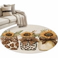 thumbnail image 6 of Leopard Sunflower Glass Round Rug 3.3ft Washable Circle Entryway Rugs Non Slip Brown Bow Rustic Area Rug Indoor Floor Carpet for Bedroom Kitchen Living Room Home Office Dining Room Nursery, 6 of 8