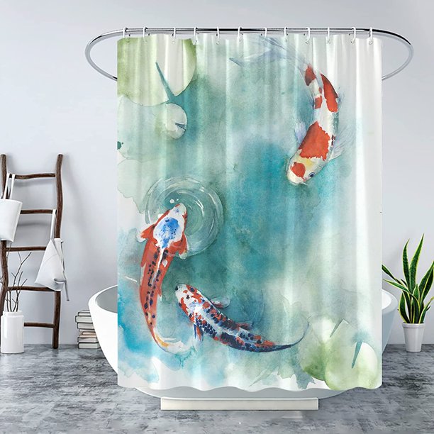 Koi Fish Shower Curtain Colorful Carp Fish Japanese Symbol Pond