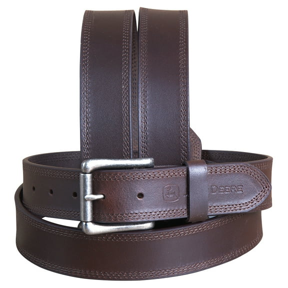 34" John Deere 1.5" Wide Leather Nickel Roller Buckle Mens Cowboy Belt Brown
