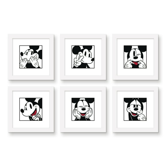 Gallery Pops Disney Mickey Mouse - Mickey Expressions Wall Art Bundle (6-Pack), White Framed Version, 12" x 12"