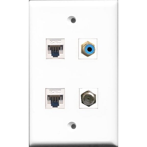 RiteAV 1 Port RCA Blue and 1 Port Coax Cable TV- F-Type 2 Port Cat5e Ethernet White Wall Plate