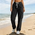 thumbnail image 4 of Sevevn Women's Fall Ribbed-Knit Mid-Rise Straight-Leg Cargo Pants Elastic Drawstring Multi-Pocket Casual Pants, 4 of 6