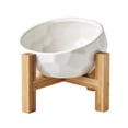 thumbnail image 1 of Cuenco de cerámica inclinado para perros y gatos con soporte de madera, cuenco inclinado para agua y comida de Bulldog, sin deslizamiento, sin derrames, 1 of 5