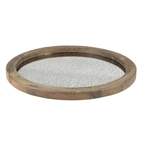 Stonebriar Round Natural Wood Serving Tray with Antique Mirror, Rustic Butler Tray, Unique Coffee Centerpiece for The Coffee Table, Dining Table, or Any Table Top