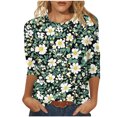 thumbnail image 2 of YOTAMI 3/4 Sleeve Tops for Women Plus Size Crew Neck Summer Casual Blouses Fashion Floral Print Loose Fit Pullover Tops Blouses Green, 2 of 5