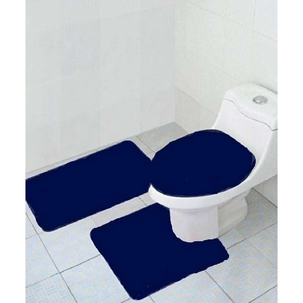 3Piece Quinn Solid Bathroom Rug Set Bath Mat Contour & Toilet Lid
