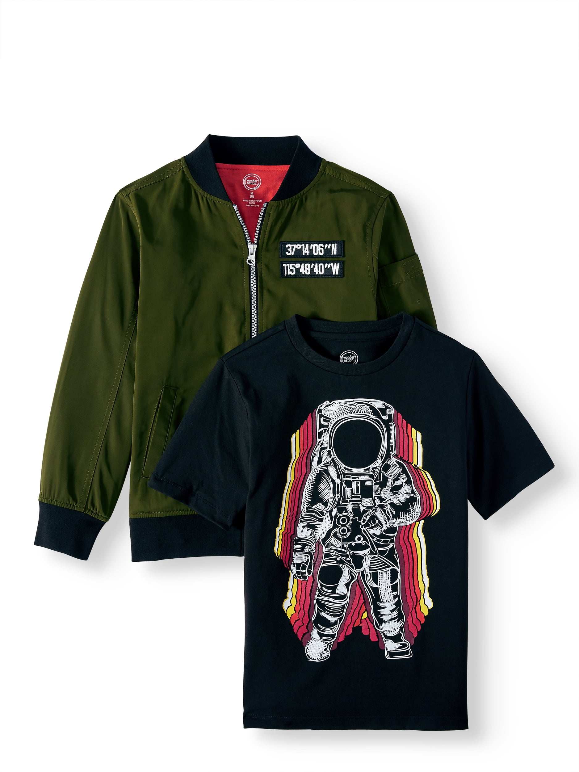 XXL18 Husky NWT Wonder Nation Boy's Bomber Jacket and T-Shirt 2-Piece Set 