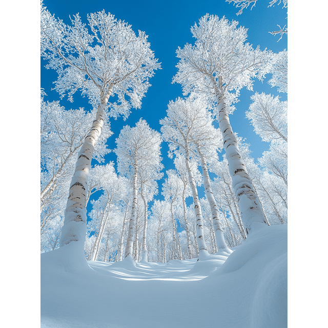 Qisvanset 12x16 Inch Winter Birch Forest Canvas Wall Art, Upward View Tree Scenery Serene Nature Home Decor