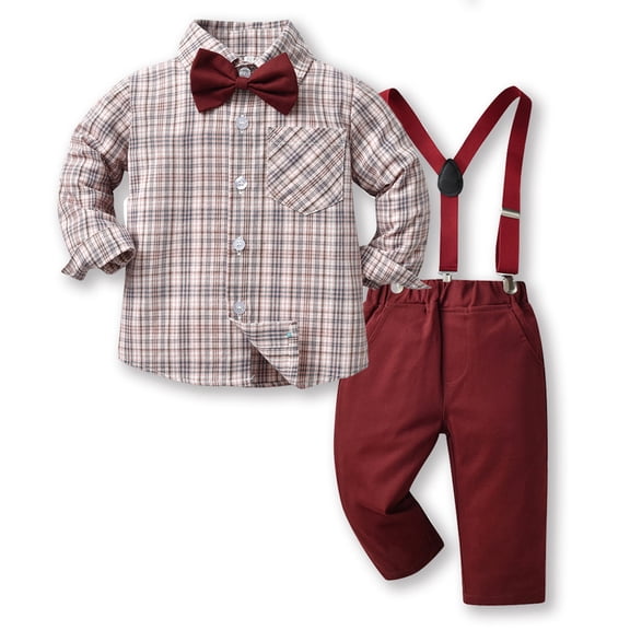 JCCXIN Toddler Boys Long Sleeve Striped Prints Lapel Shirt Tops Pants Child Kids Gentleman Outfit Sets Bowtie Formal Dress Clothes Suit Lovely Clothes Sets