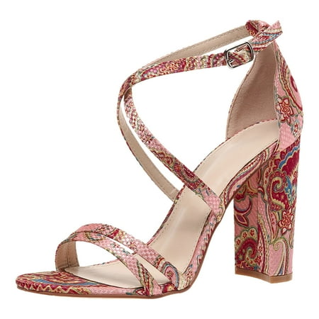 

Ediodpoh Women Shoes Thick High Heels Sandals Fashionable Large Sized Embroidered Wrapped Sandals Womens Sandals Pink 7(38)
