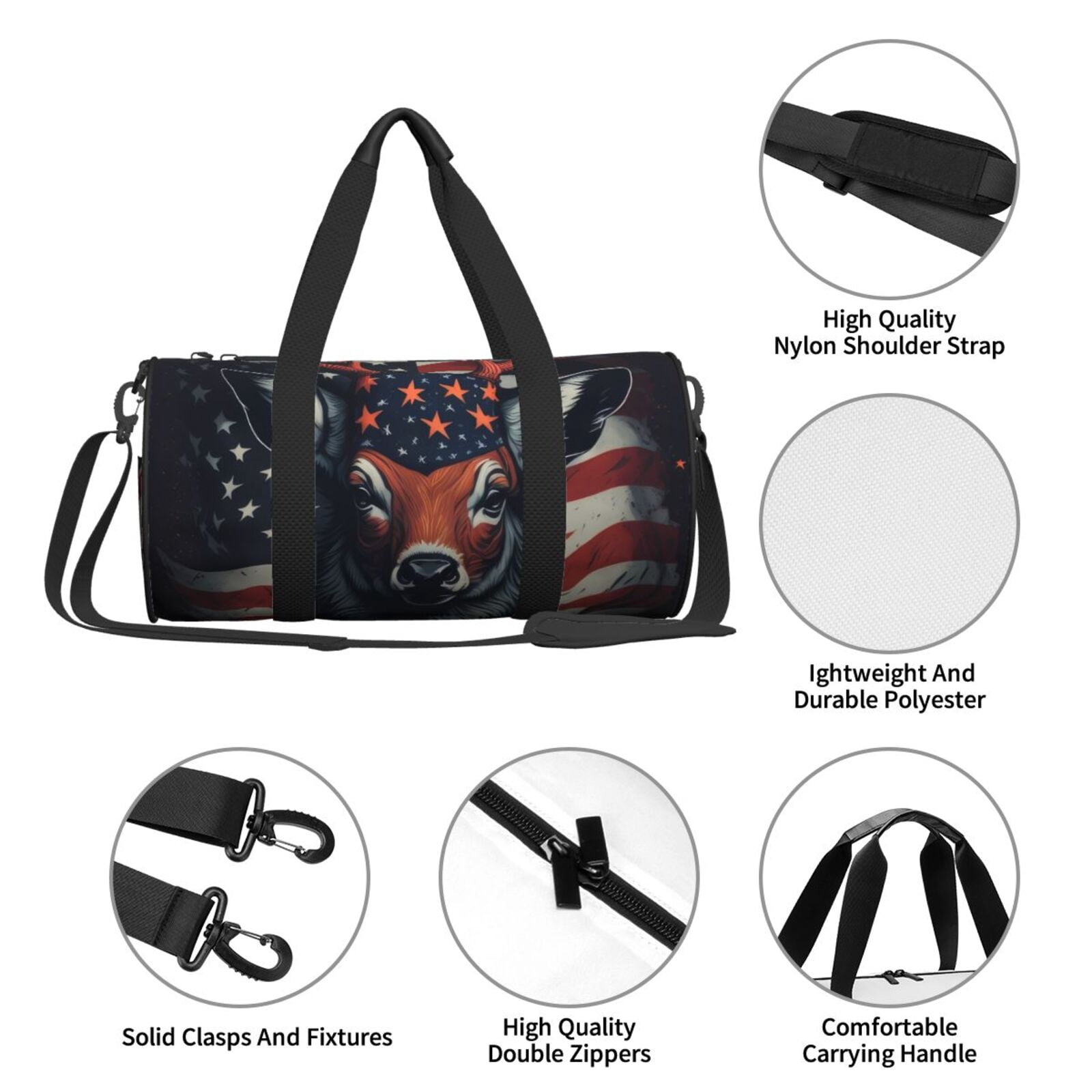 Vsdgher Modern USA Deer Head 45L Foldable Duffel Bag, Sports Gym Bag,Overnight Bag, Portable Weekender Bag for Airplanes