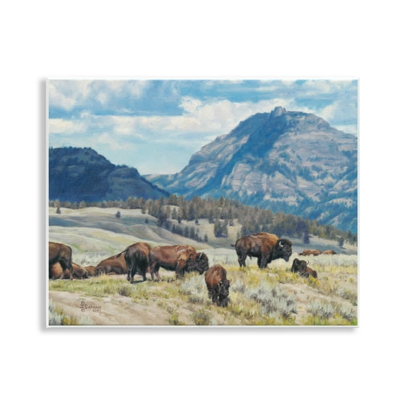 Stupell Industries Sunny Afternoon Bison Landscape Painting Unframed Art Print Wall Art, 14 x 11