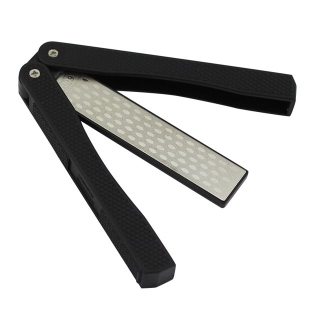 Afilador de cuchillos, afilador de diamantes plegable, afilador de grano doble, grano grueso/extrafino para cocina, jardín, herramientas de exterior, afilado kaili Sencillez