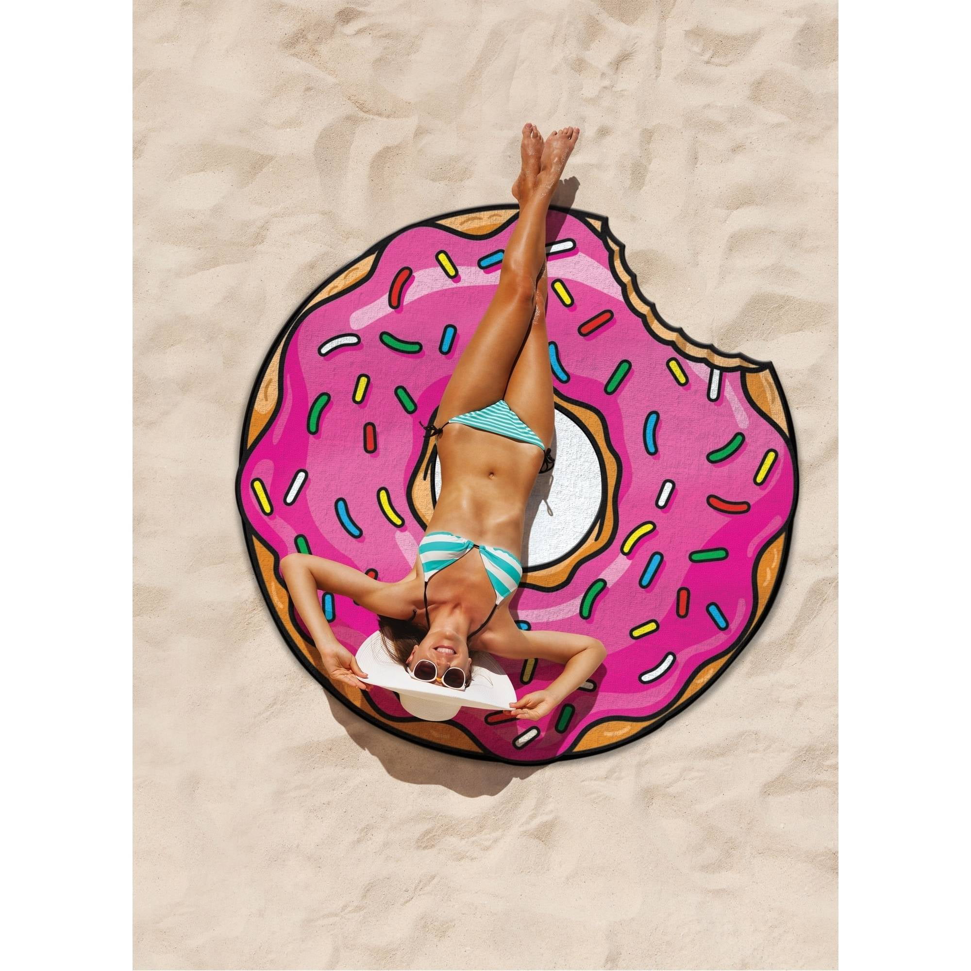 Big Mouth Inc Giant Sized Pink Donut BEACH BLANKET 60” x 60” NEW 