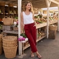 thumbnail image 7 of Womens Wide Leg Linen Pants Elastic Waist Lightweight Casual Flowy Palazzo Lounge Trousers with Pockets, 2XL, 7 of 7