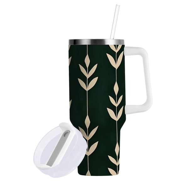 Yayeee 40oz Double-Wall Insulated Stainless Steel Tumbler with Handle Bottle, Green Plants