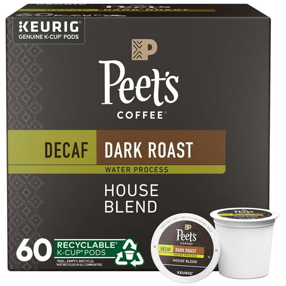 Peet's Coffee Decaf House Blend K-Cup Coffee Pods, 60 Count