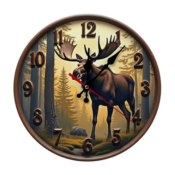 Forest Moose Wall Clock 10 Inch Silent Non Ticking Round Clock Decoration for Living Room Kitchen Bedroom Bathroom Office Classroom