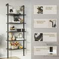 thumbnail image 4 of JIANYI 5-Tier Bookshelf, Wall Mount Ladder Shelf with Wood Board and Industrial Metal Frame, for Home Office, Living Room, Bedroom, Entryway and Hallway, (1, Black), 4 of 8