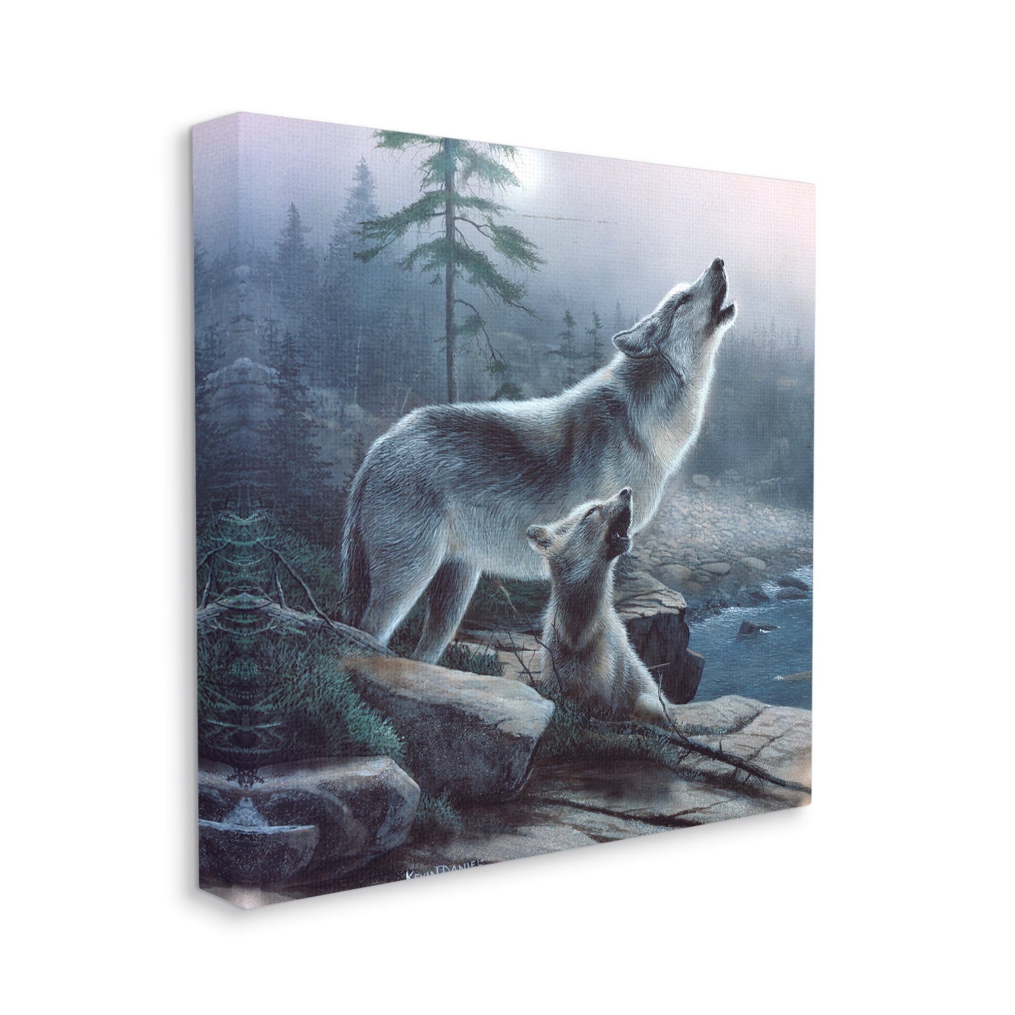 Stupell Industries Howling Wolf & Pup Landscape Animals & Insects Painting Gallery Wrapped Canvas Print Wall Art, 24 x 24
