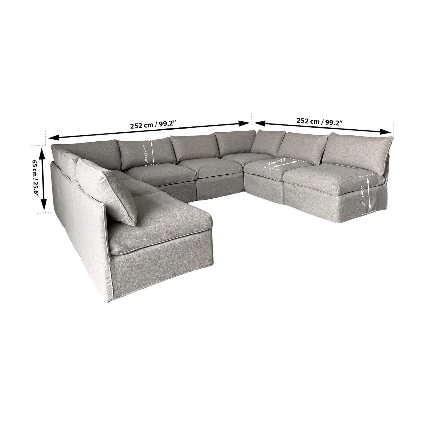 Patioflare Flexiform U-Shape Modular Patio Sofa Set, Grey