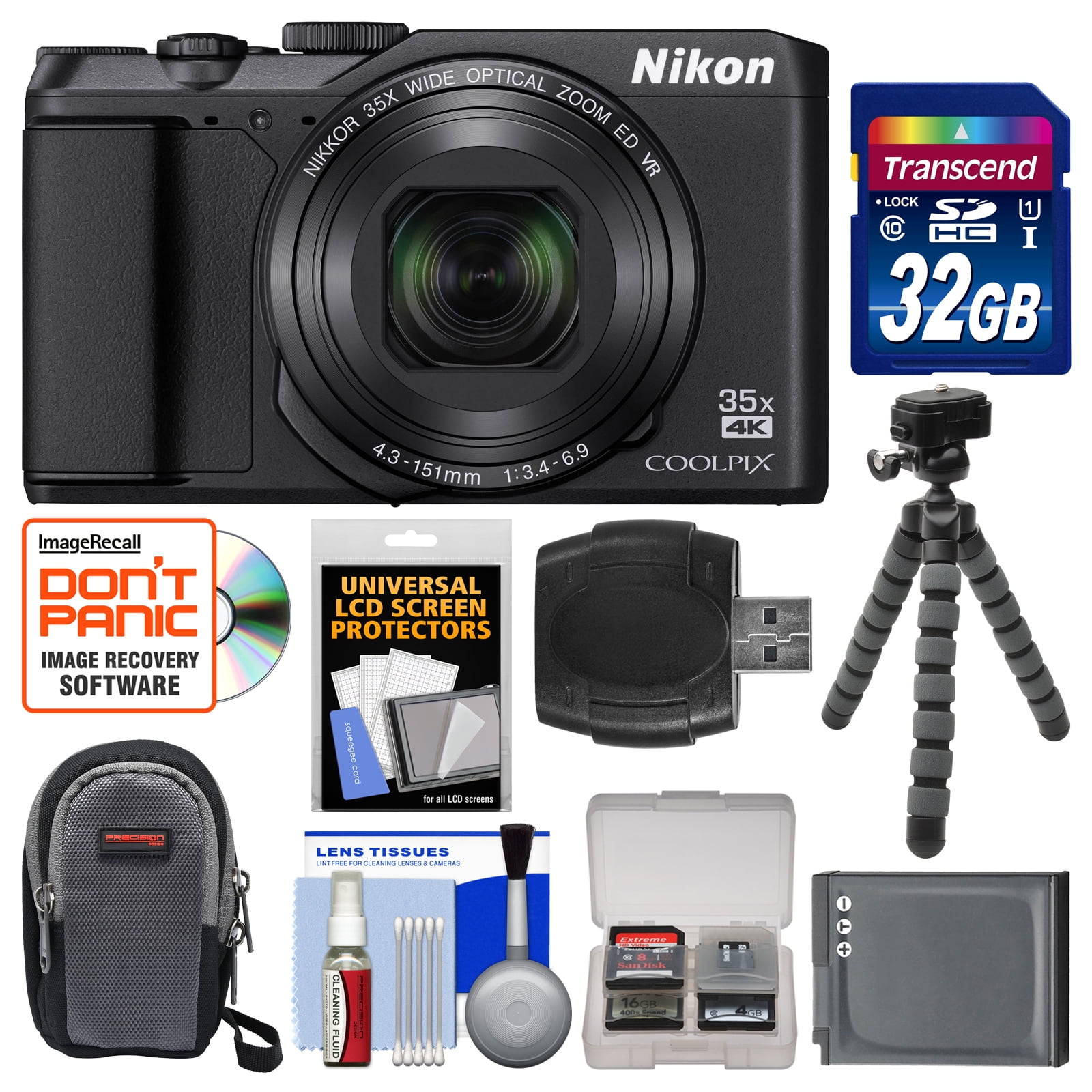 Nikon Coolpix A900 4K Wi-Fi Digital Camera (Black) with 32GB Card Case  Battery Flex Tripod Kit