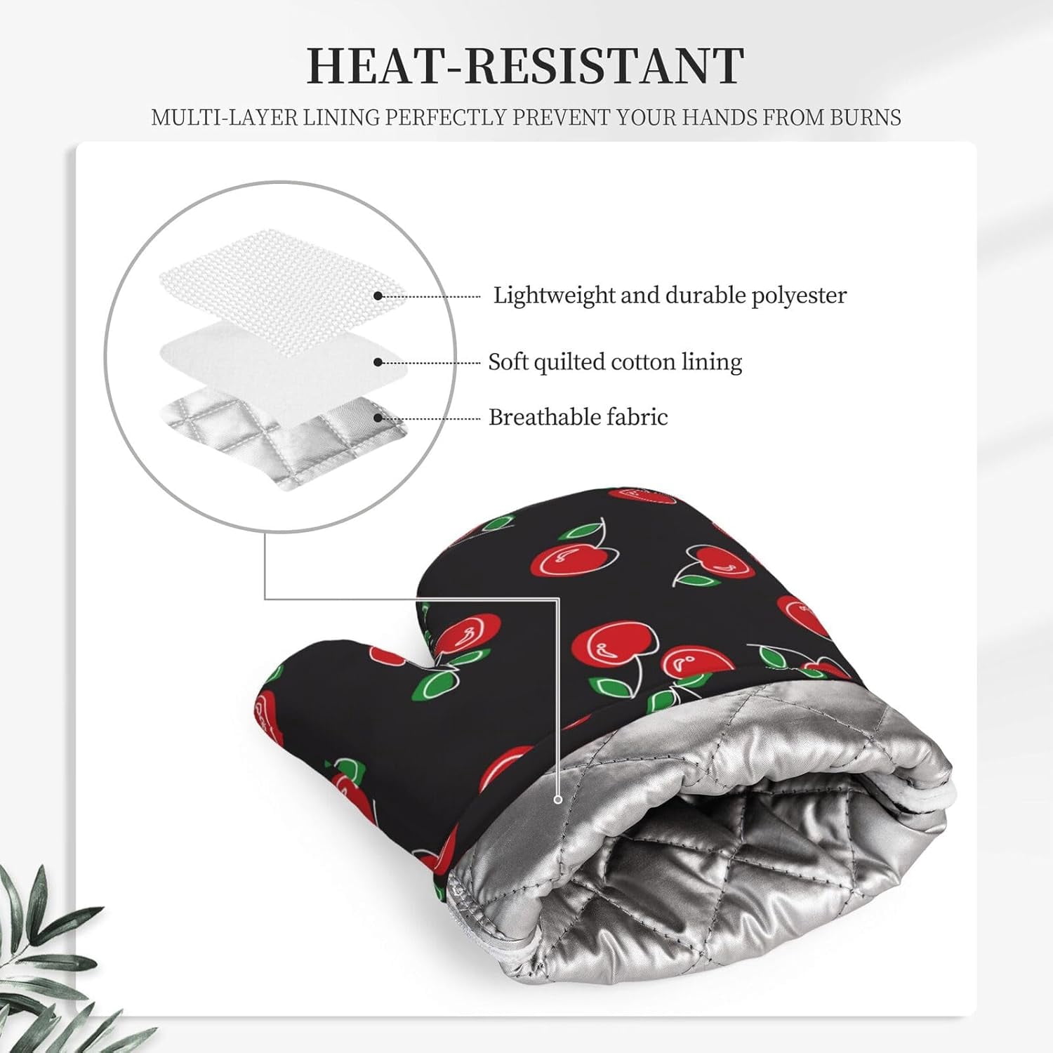 Red and Black Cherry Oven Mitts and Pot Holders Sets of 4, Heat Resistant Silicone Oven Mittens and Potholders Gloves Hot Pads for Kitchen Cooking Baking Grilling BBQ Chef
