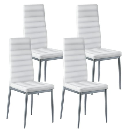 VEVOR Modern Dining Room Accent Chairs Set of 4, Upholstered Leather Side Chair for Dining Tables, Space-Saving Kitchen Table Chair with Thick Cushions and Metal Legs, White
