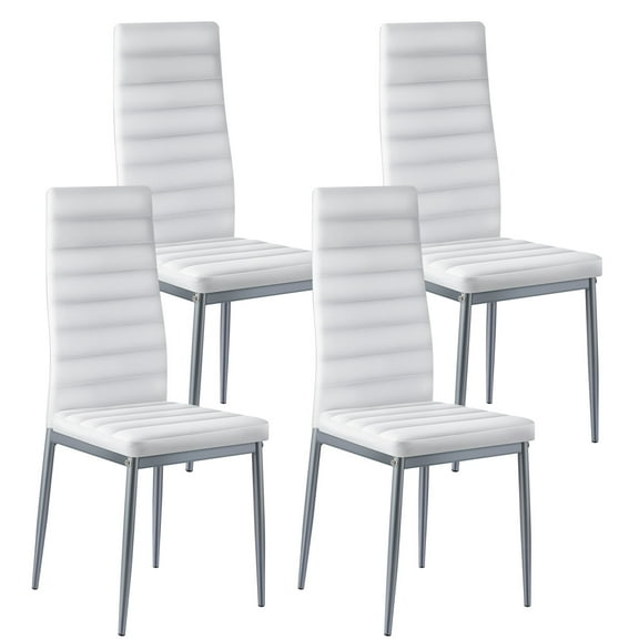 VEVOR Modern Dining Room Accent Chairs Set of 4, Upholstered Leather Side Chair for Dining Tables, Space-Saving Kitchen Table Chair with Thick Cushions and Metal Legs, White