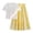 Yellow, variant on Girls 2-Piece Summer Outfit, 3D Bow Decor Short Sleeve T-Shirt and Tiered Striped Maxi Skirt Set, Casual Sweet Style for Kids Daily Wear(Blue,8-9 Years)