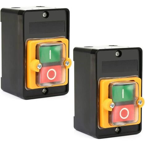 Interruptor de máquina de 2 piezas, AC 220 V/380 V 10 A, interruptor de botón de máquina, interruptor de botón de encendido/apagado, interruptor de botón, interruptor de motor con carcasa a prueba de