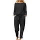 thumbnail image 1 of Pantalones YUEHAO para mujer, traje de lino y algodón, cómodos pantalones con cordones, top de color liso (negro), 1 of 8