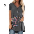 thumbnail image 2 of Qarigey Camiseta con cuello en V Blusa suelta de manga corta Mujer Estampado Top de verano Prendas para la parte del cuerpo Gris S, 2 of 3