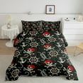 thumbnail image 2 of Erosebridal Pirate Skull Skeleton Bedding Sets Queen with Comforter, Nautical Rudder Duvet Insert, Black Red, Reversible 3pcs, 2 of 8