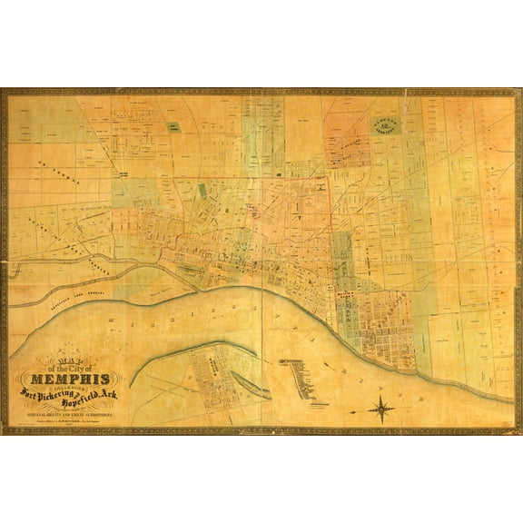 24"x36" Gallery Poster, Map of Memphis tennessee 1858
