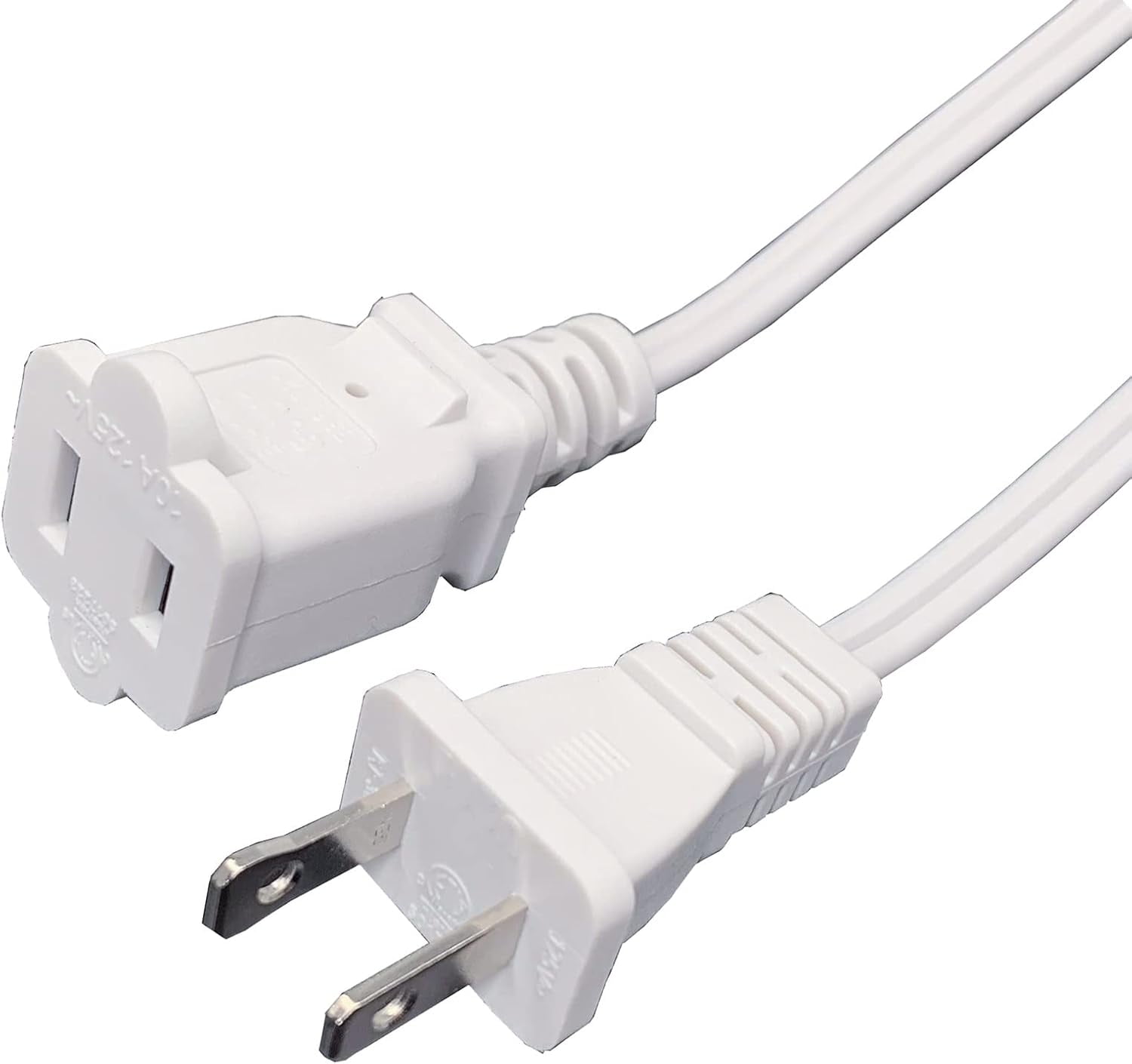 3 Foot Extension Cord, 2 Prong Small AC Power Cord White, 18 AWG Power Cable for Indoor Use, Male to Female Extension Cord, NEMA 5-15P to NEMA 5-15R, 2 Pack
