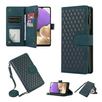 Crossbody Strap Wallet Case for Samsung Galaxy A36 5G, PU Leather Case with Lanyard Strap Wristlet Zipper Card Holder Anti-shock Anti-fall Kickstand Flip Case Cover for A36 5G, Green